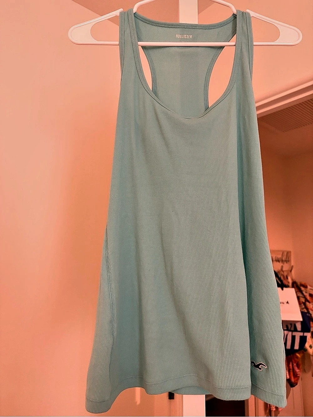 Hollister Ribbed Racerback Tank in teal Size Medium Like New